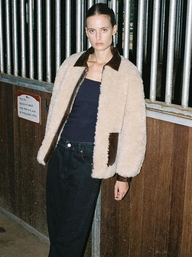 Leather Colored Fur Jacket_Beige - Enor - Modalova