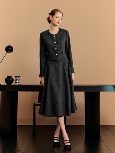 Round Neck Tweed Jacket Skirt Set_2COLOR - ZEROSTREET - Modalova