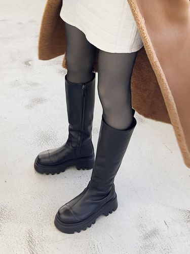 Theo Leather Long Boots_Black - blanc sur blanc - Modalova