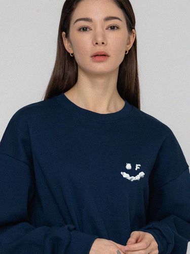 Small Cloud Drawing Smile Sweatshirt_Navy - GRAVER - Modalova