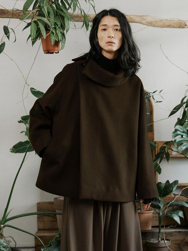 Side Collar Coat - Brown - malen - Modalova