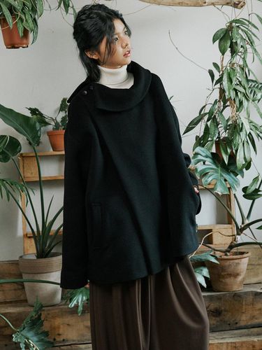 Side Collar Coat - Black - malen - Modalova