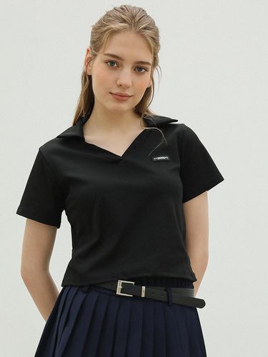 Slim V-Neck Polo T-Shirt (Black) - HYBERNAT - Modalova