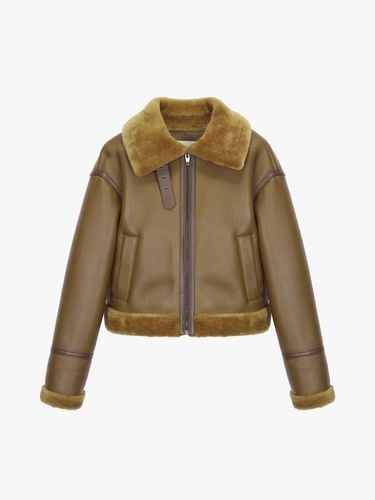 Itmisha Contrast Leather Mouton Jacket ITNCFJK14A (KHAKI) - itMICHAA - Modalova