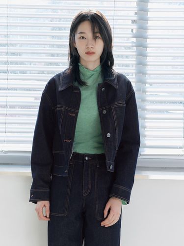 COUTURE] Nonfade Denim Trucker Jacket Indigo - MIND BRIDGE women - Modalova