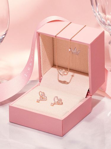 Double Heart Necklace + Earring Set - J.ESTINA - Modalova