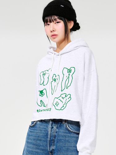 Teeth Cropped Hoodie White Melange - PIECEMAKER - Modalova