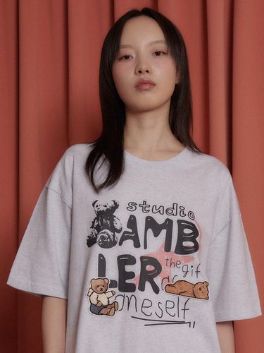 Bear Patch Oversized T-shirt_White Melange - AMBLER - Modalova