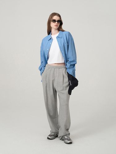 Unisex Leather Logo Wide Sweatpants_Melange Grey - Dunst for WOMEN - Modalova