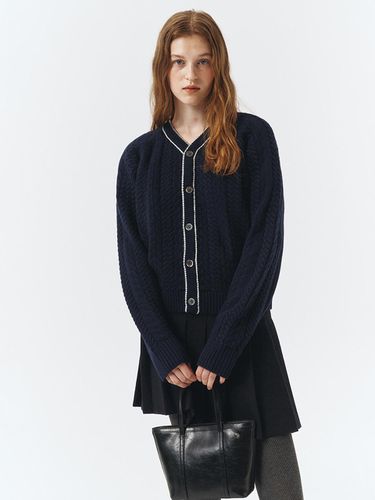 Unisex Lining Crochet Knit Cardigan_French Navy - Dunst for WOMEN - Modalova