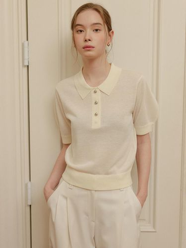 ALLIE Puff Sleeve Collared Knit Top - LOOKAST - Modalova