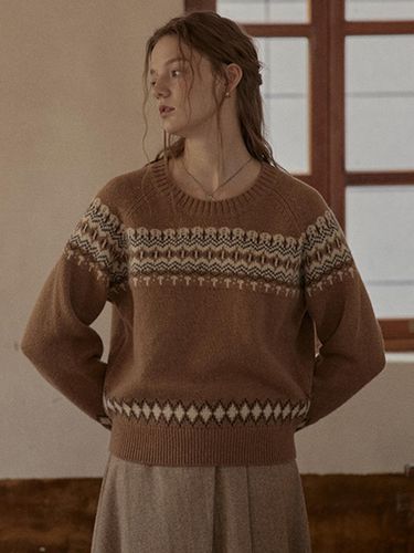 Camel Jacquard Sweater - Proud Mary - Modalova