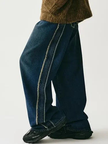 Side Fringe Denim Pants Blue - AVANDRESS - Modalova