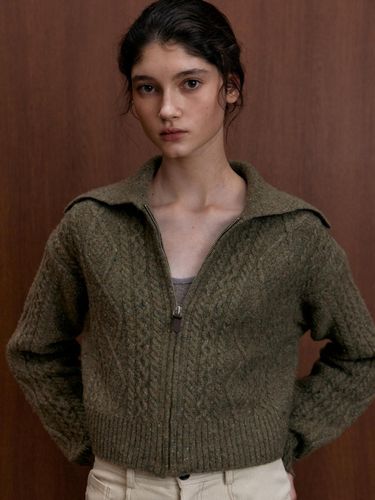 Wool Cable Knit Zip Up Cardigan () - UNNOUT - Modalova