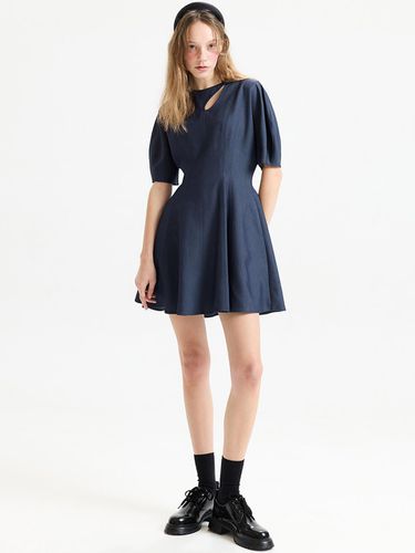 Cut Out Puff Sleeve Flare Dress_Blue - HAE BY HAEKIM - Modalova