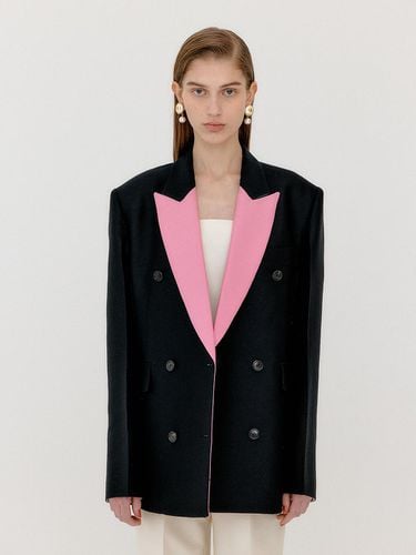 VELL Contrasted Collar Double-Breasted Blazer - EENK - Modalova