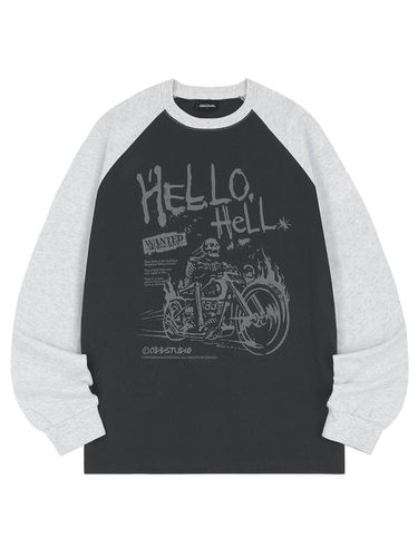 Hello Hell Raglan Long Sleeves T-Shirt - Charcoal - ODD STUDIO - Modalova