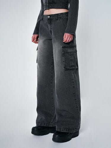 Sand Washing Cargo Wide Denim Pants_Black - ODD STUDIO - Modalova