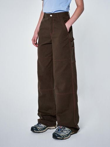 Stitch Detail Semi Wide Cotton Pants_Brown - ODD STUDIO - Modalova