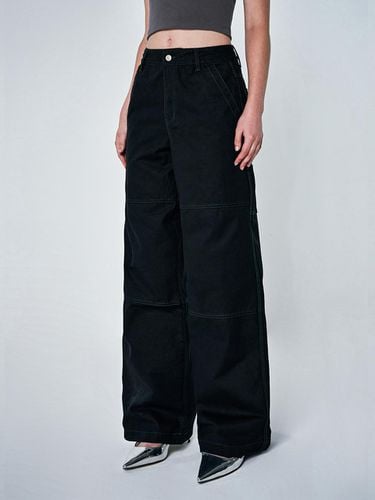 Stitch Detail Semi Wide Cotton Pants_Black - ODD STUDIO - Modalova