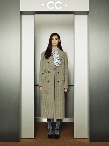 Wool Stripe Double Long Coat (Gray) - CC collect - Modalova