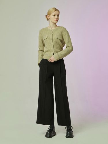 Leather Buckle Double Pleated Pants (Black) - CC collect - Modalova