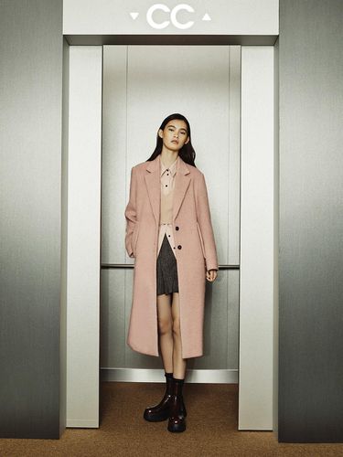 Alpaca Blended Tailored Long Coat (Pink) - CC collect - Modalova