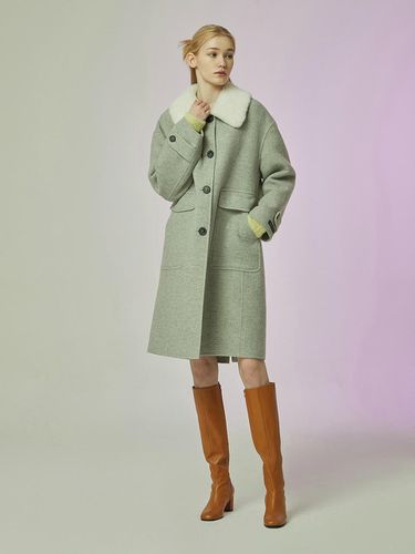 Shearling Collar Handmade Long Coat (Light Gray) - CC collect - Modalova