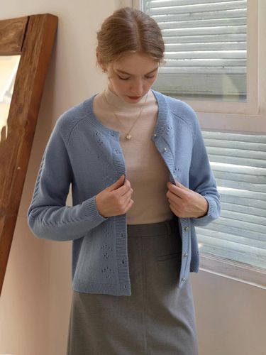 SR_Round Neck Cutout Cardigan_Blue - Simple Retro - Modalova