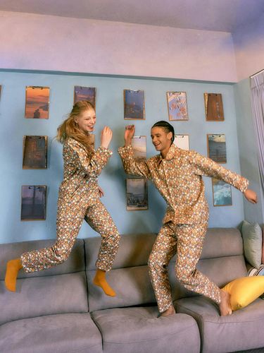 Cotton Corduroy Long-Sleeve Two-Way Couple Pajama Set [Orange] - sleepyholiday - Modalova