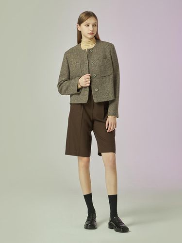 Round Neck Herringbone Wool Jacket (Brown) - CC collect - Modalova