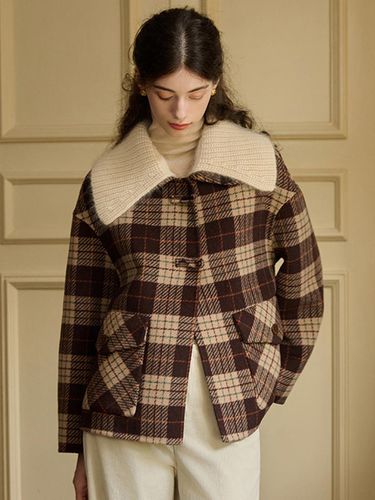 SR_Fur Lapel Plaid Woolen Coat - Simple Retro - Modalova