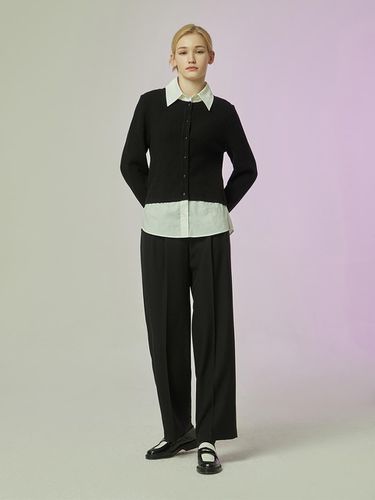 Color Block Baggy Fit Knit Pants (Black) - CC collect - Modalova