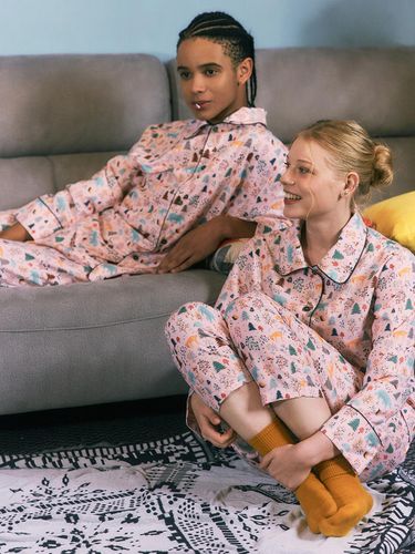 Antimicrobial Poly Long-Sleeve Couples Pajama Set [Pink] - sleepyholiday - Modalova