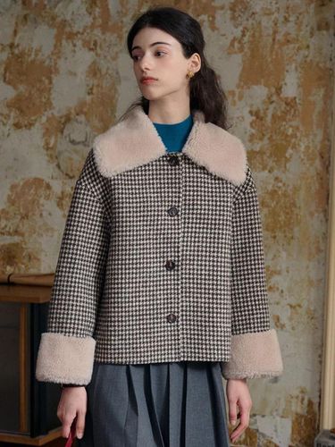 SR_Fur Lapel Cropped Tweed Jacket - Simple Retro - Modalova