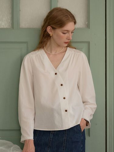 SR_French V-neck Button Blouse - Simple Retro - Modalova