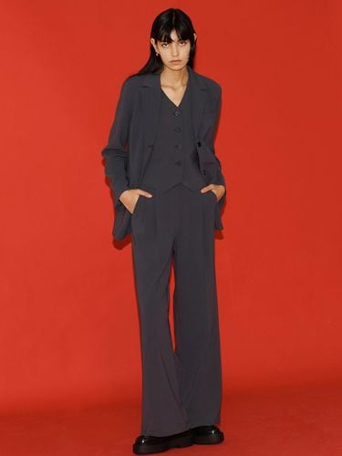 Drama Signature] Wide-leg Trousers_CHARCOAL - FRONTROW - Modalova