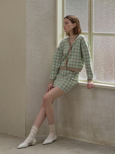 Candy Setup Gingham Check Knit Skirt - Atelier Nain - Modalova