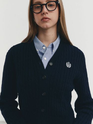 Crest Logo Cable Cardigan_French Navy - Dunst for WOMEN - Modalova