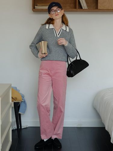 Cest_Pink Corduroy Wide-leg Pants - Cest Moidew - Modalova