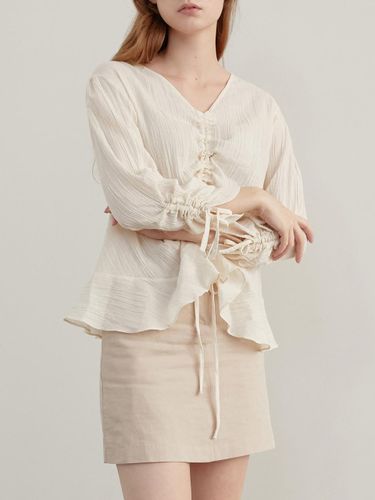 Belt Linen Blend Mini Skirt [Beige] - AMONG - Modalova