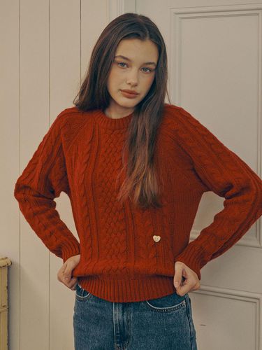 A Raglan Cable Wool Sweater - Red - AMONG - Modalova