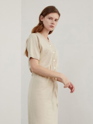 V-neck Cardigan Knit Dress [BEIGE] - AMONG - Modalova