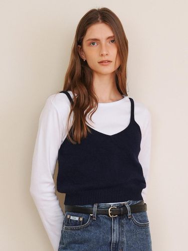 A Solid Wool Knit Vest - Navy - AMONG - Modalova