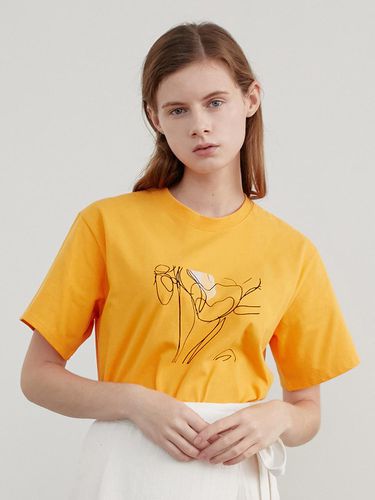 Abstract Print Cotton Short-Sleeve T-shirt [ORANGE] - AMONG - Modalova