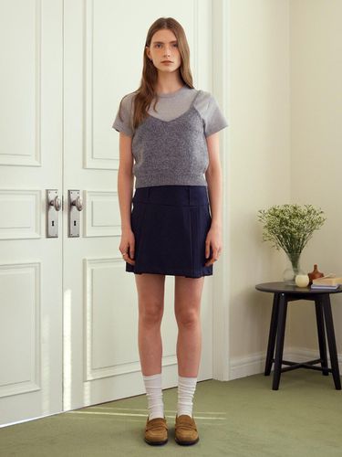 A Wool Pleated Mini Skirt - Navy - AMONG - Modalova