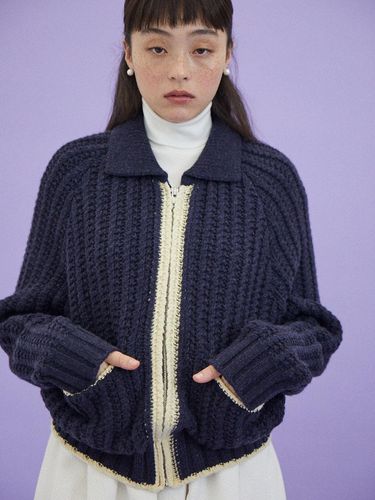 Boy Zip Up Sweater_Navy - The Aperture - Modalova