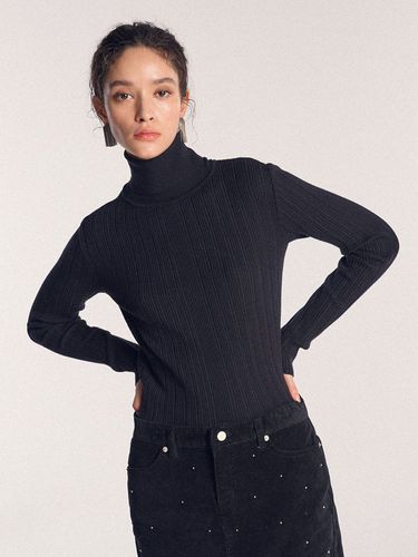 Polo Neck Ribbed Pullover (Black) - SALADBAGUNI - Modalova