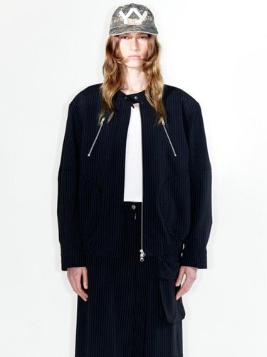 Striped Bomber Jacket - Navy - OPEN YY - Modalova