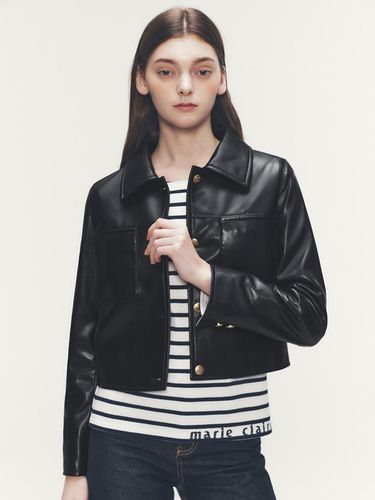 Contrast Cuffs Fake Leather Jacket_Black - marieclaire - Modalova